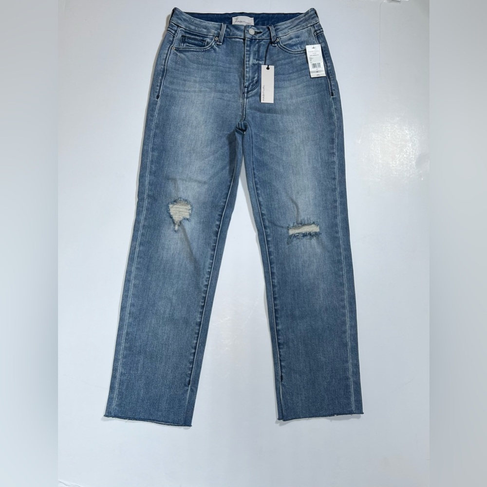 Habitual Pace High Rise Slim Straight Jeans 27 Light Wash Cropped Slit Hem - Picture 3 of 16
